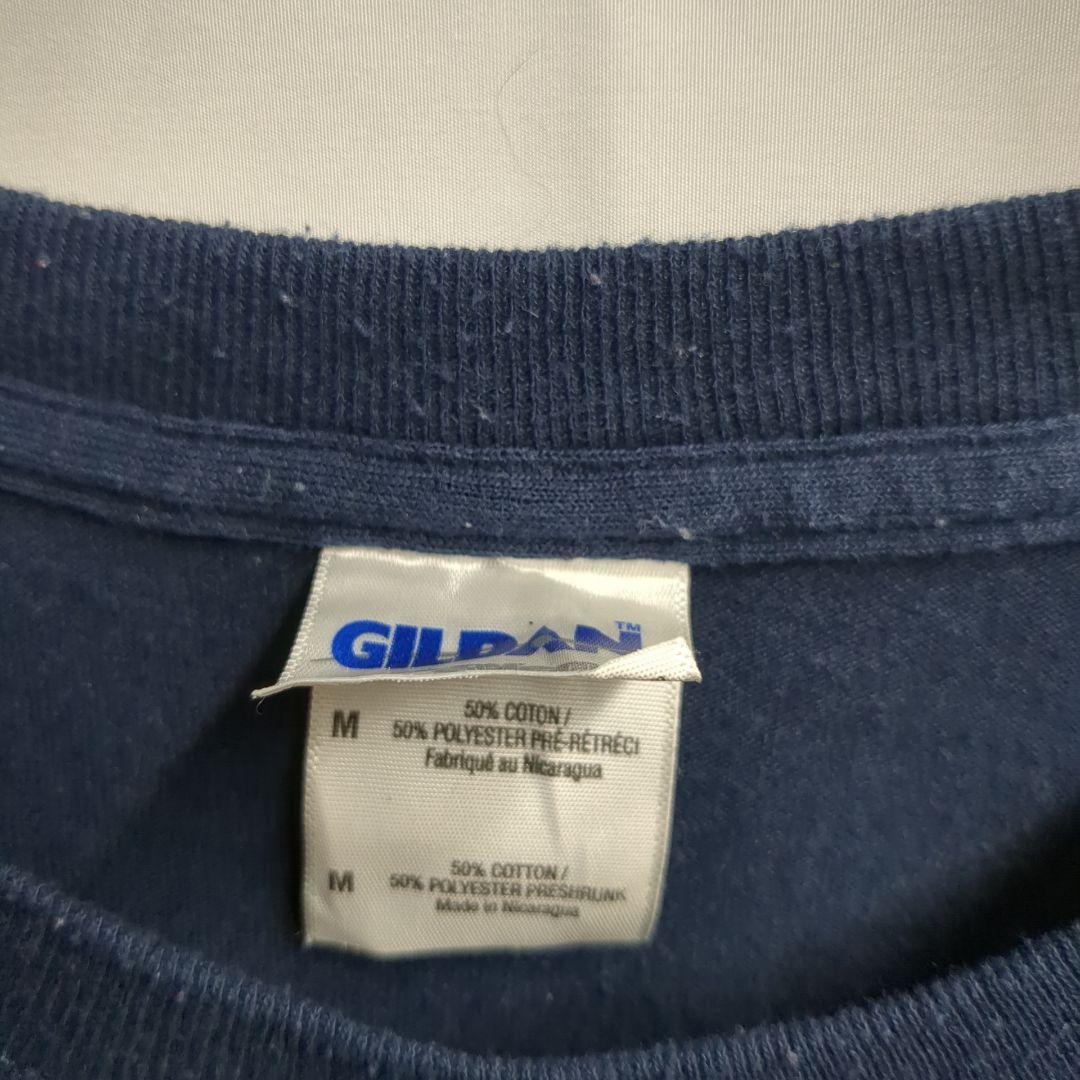 GILDANアメフトイラストバッグプリント半袖Tシャツ　春夏メンズM紺　a19