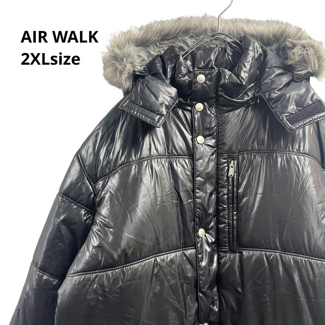 AIR WALKダウンジャケットファー付きフード 光沢あり無地黒 AIR WALKダウンジャケットファー付きフード 光沢あり無地黒