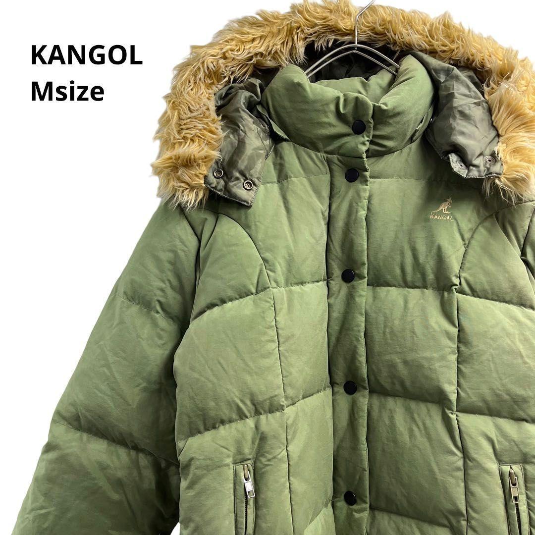 KANGOLダウンジャケットコート ファー付きフード カーキ レディースM c6-