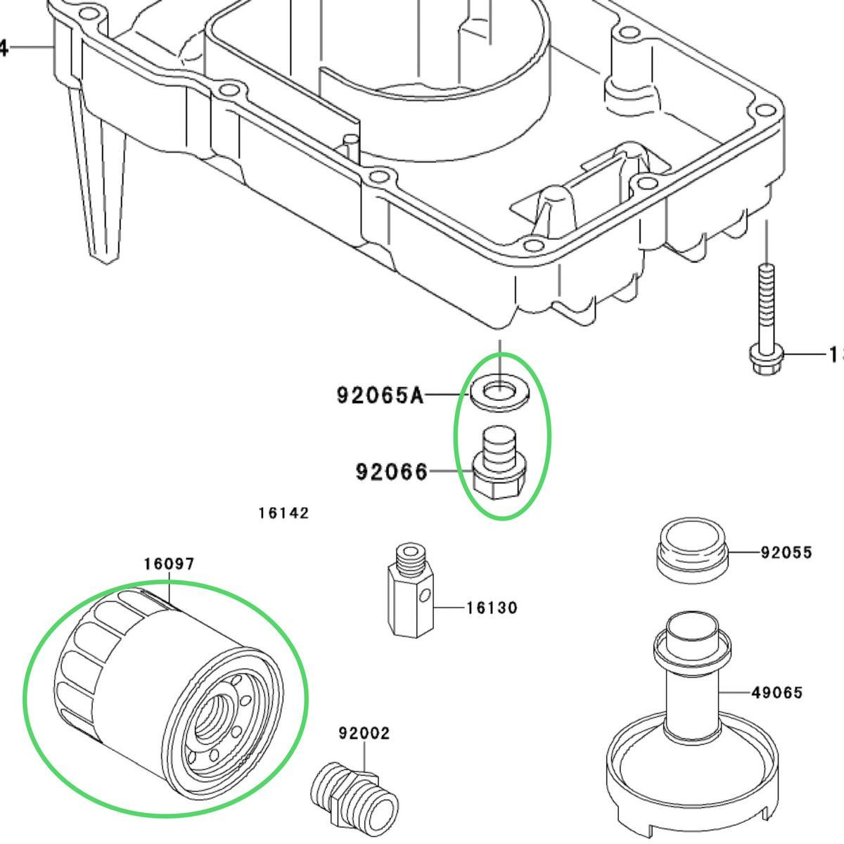 【送料無料】カワサキ純正ZZR400 ZZ-R400 オイルフィルター ドレンボルト パッキンセット(ガスケット エレメント )_画像2