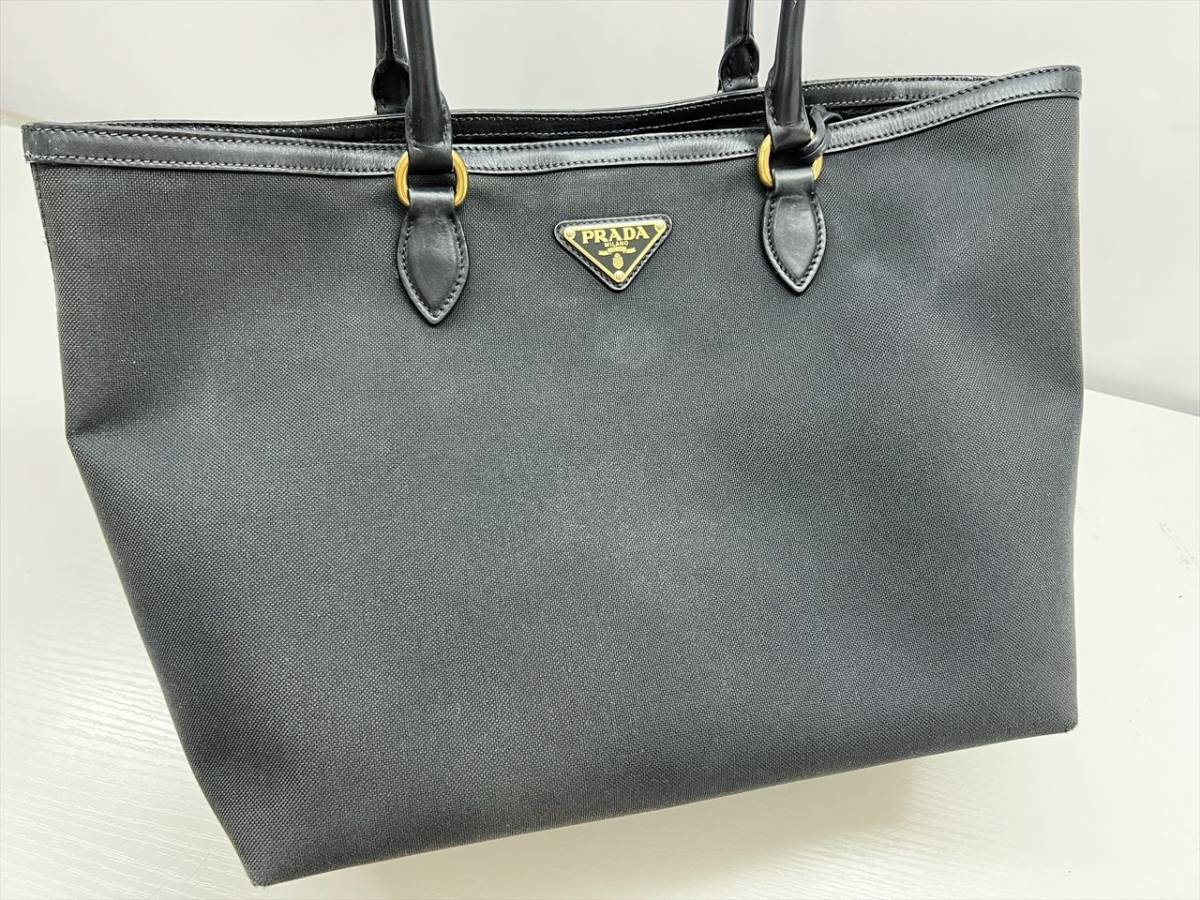 PRADA プラダ トライアングルロゴ キャンバス トートバッグ 黒 1BG158の画像2