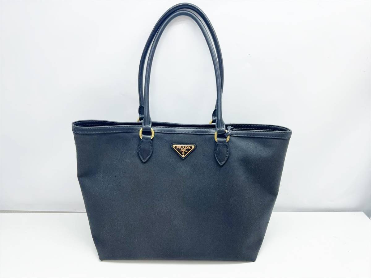 PRADA プラダ トライアングルロゴ キャンバス トートバッグ 黒 1BG158の画像1