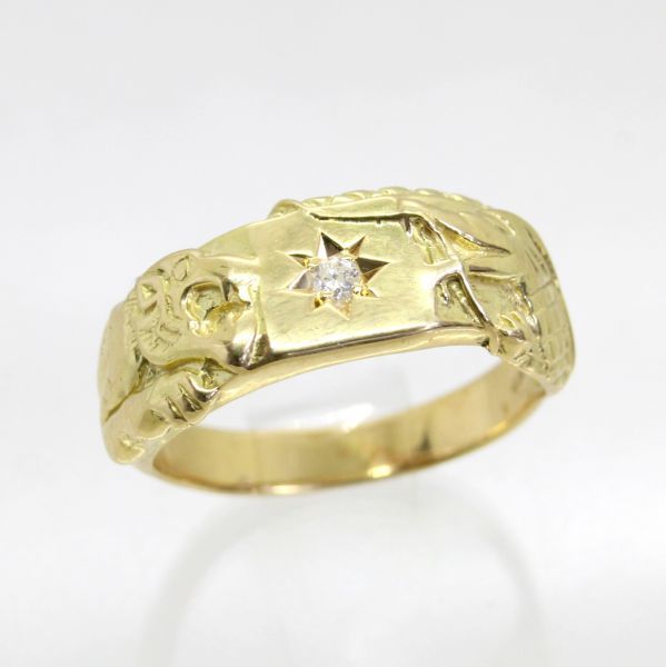 経典 ◎中古美品◎18金 ダイヤ 0.05ct 龍虎デザイン メンズリング 18号 ゴールド