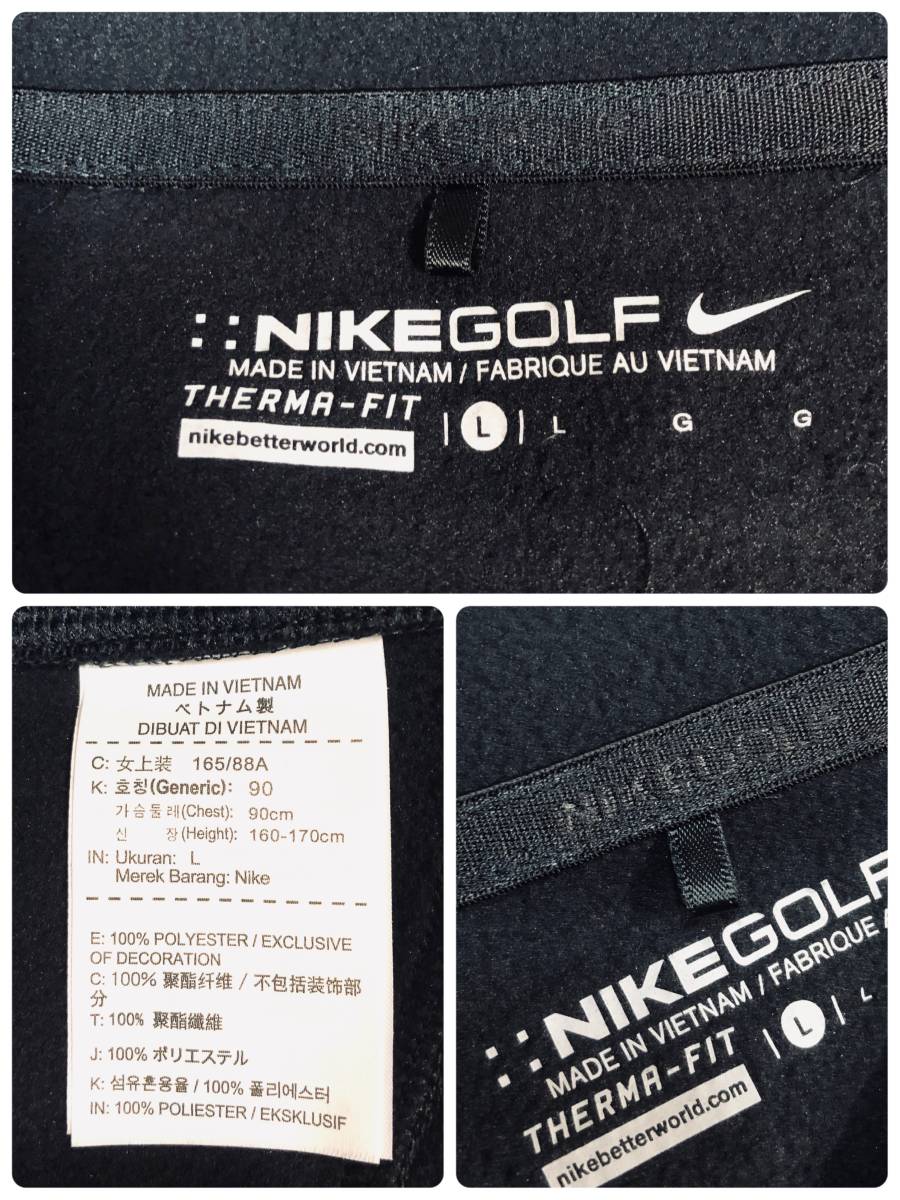 ② не использовался NIKE GOLF THERMA-FIT Nike полный Zip воротник-стойка & обратная сторона ворсистый Golf одежда длина .. черный женский L