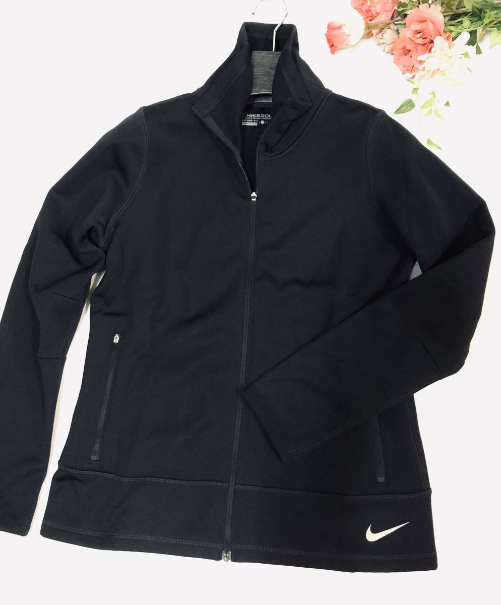 ② не использовался NIKE GOLF THERMA-FIT Nike полный Zip воротник-стойка & обратная сторона ворсистый Golf одежда длина .. черный женский L