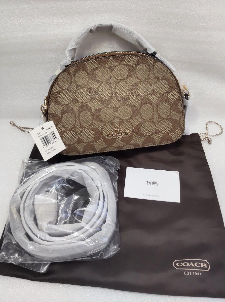 新品 未使用 COACH コーチ ハンドバッグ ショルダー付き シグネチャー