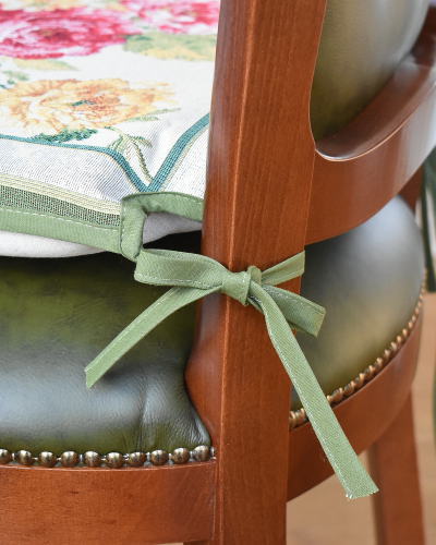 【４枚セット】シートクッション グリーン 花柄 ジャガード 椅子 ポルトガル製 おしゃれ 座布団 紐付き ヨーロッパ カントリー ダイニング_画像5