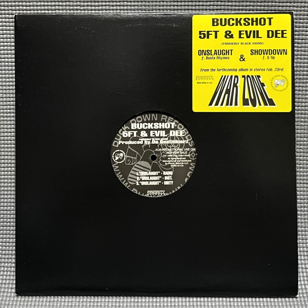 Buckshot, 5FT & Evil Dee - Onslaught & Showdown 【US ORIGINAL PROMO 12inch】 feat. Busta Rhymes Q-Tip / BLACK MOON_画像1