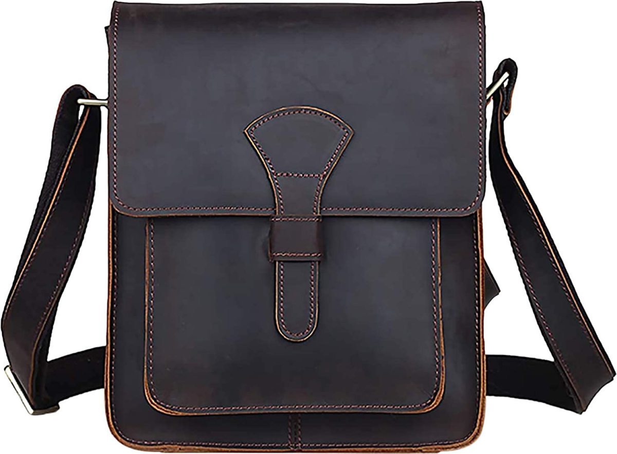  messenger bag original leather men's diagonal .. shoulder bag retro manner thick cow leather iPad correspondence dark brown . cow 