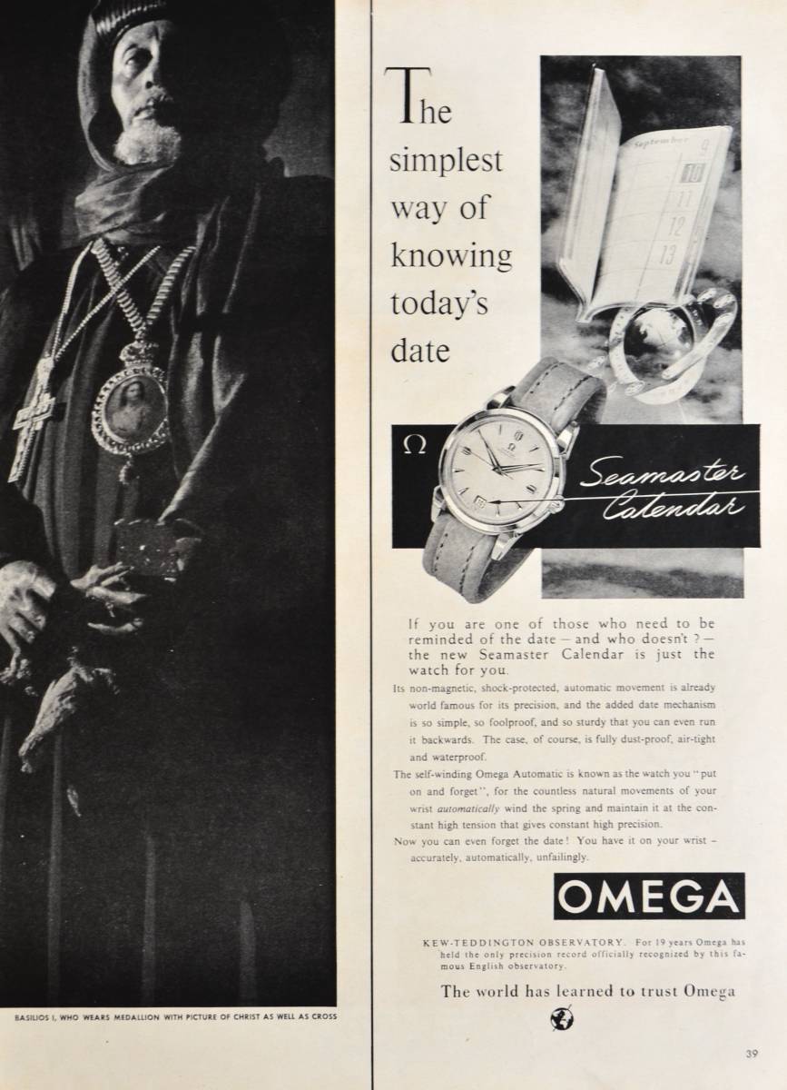 稀少・時計広告！1963年オメガ 時計広告/Omega Seamaster Calendar Watch/H_画像1