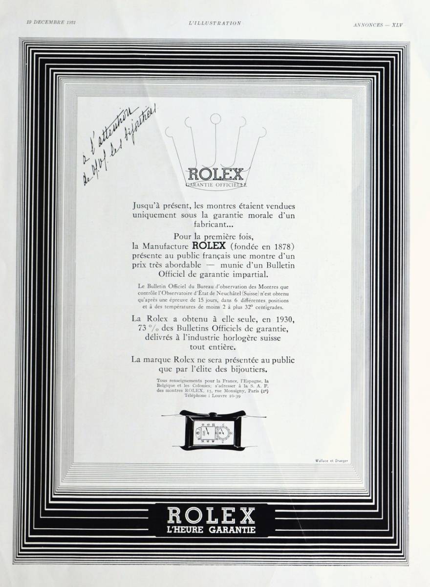 稀少・広告！1931年ロレックス 時計広告/プリンス/Rolex Prince/Watch/アールデコ/フレンチ/Z_画像1