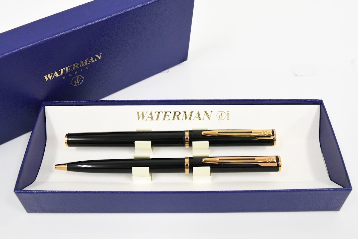 WATERMAN ウォーターマン ブラックxゴールド 万年筆 ボールペン 2本セット ケース付き 20745387