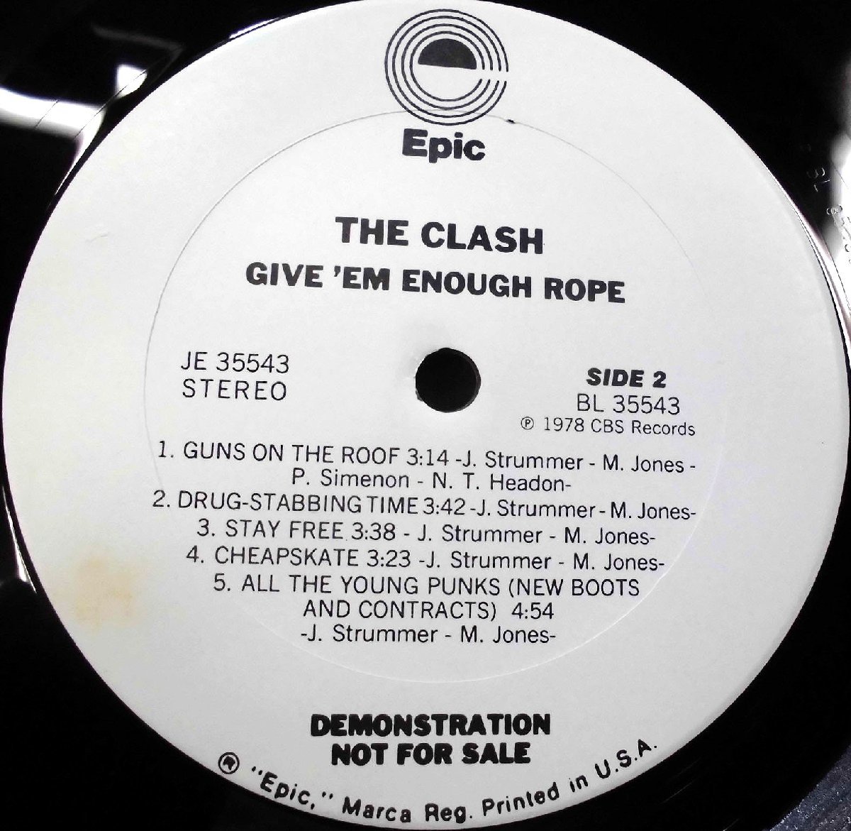 ●US-Epicオリジナル””Promo Copy White Labels,w/Tming-Strip””!! The Clash / Give 'Em Enough Rope_画像8