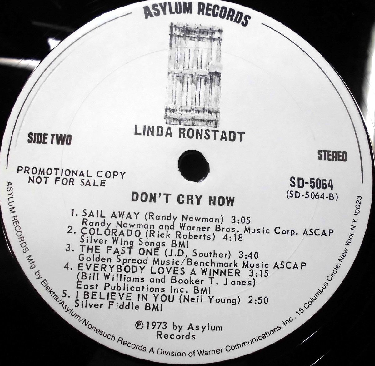 ●US-Asylum Recordsオリジナル””Promo White Labels,w/A1:B1 Copy!!”” Linda Ronstadt / Don't Cry Nowの画像9