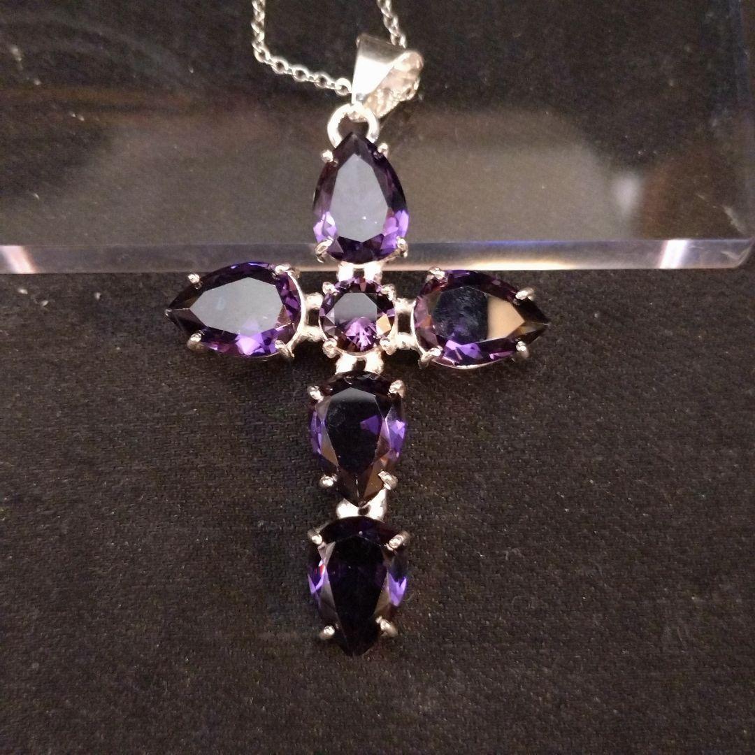 【一点のみ】紫の美しいアメジストクリスタルのロザリオ、クロス、十字架ネックレス_画像4