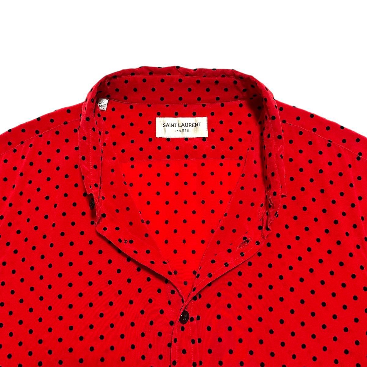 【超美品】SAINT LAURENT PARIS サンローランパリ ドット柄 シルク シャツ 長袖