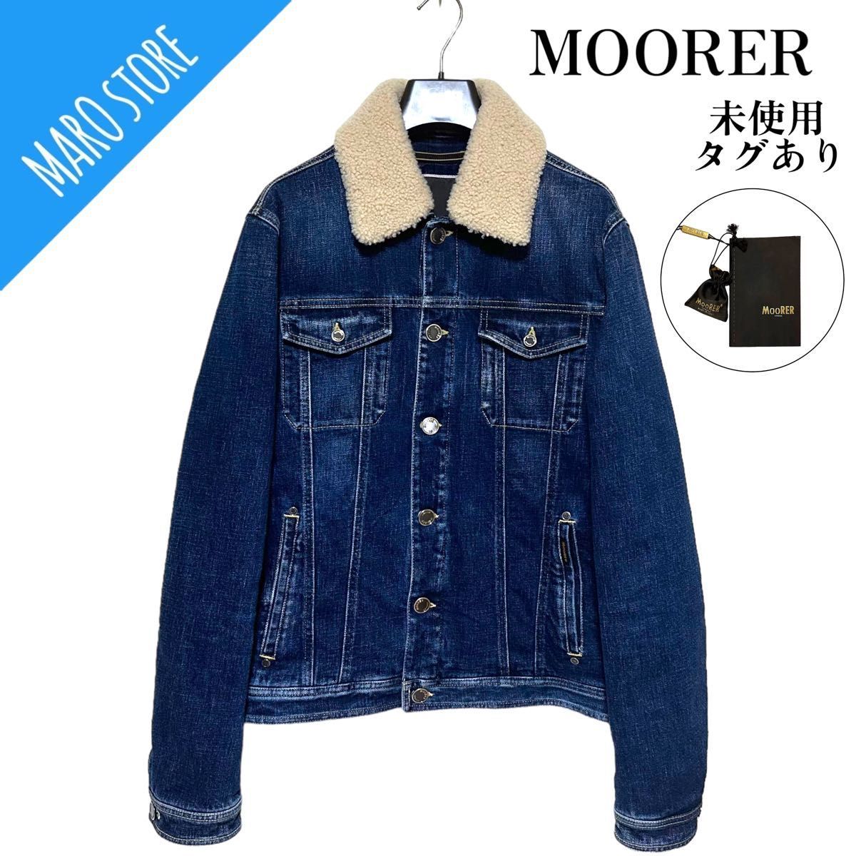 【タグ付き未使用】MOORER ムーレー デタッチャブルファー付き デニムダウンジャケット Gジャン ムートン TABURNO-104_画像1