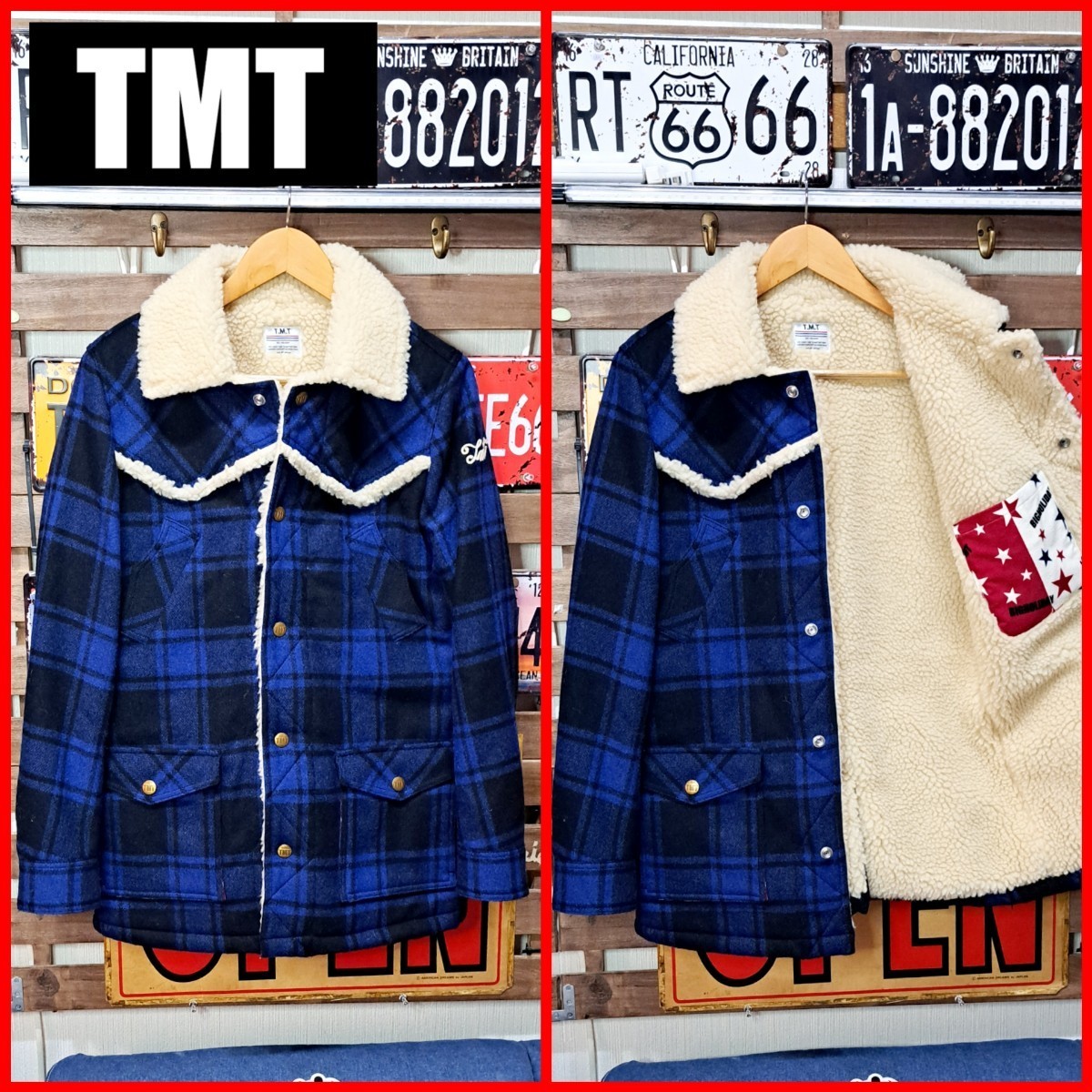 定価￥57 240】TMT ブロックチェック ウール ボア ランチジャケット