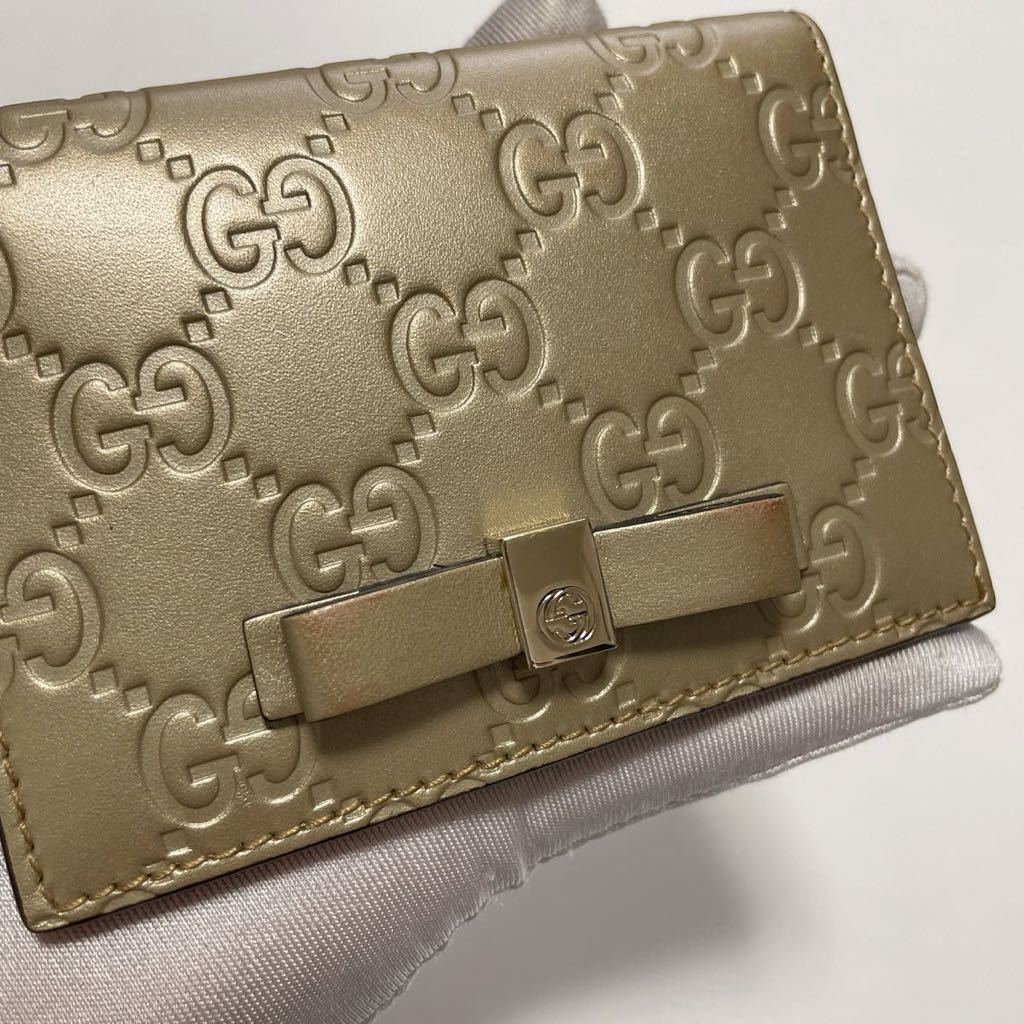 GUCCI グッチ シマ リボン カードケース パスケース レザー GUCCI グッチ シマ リボン カードケース パスケース レザー