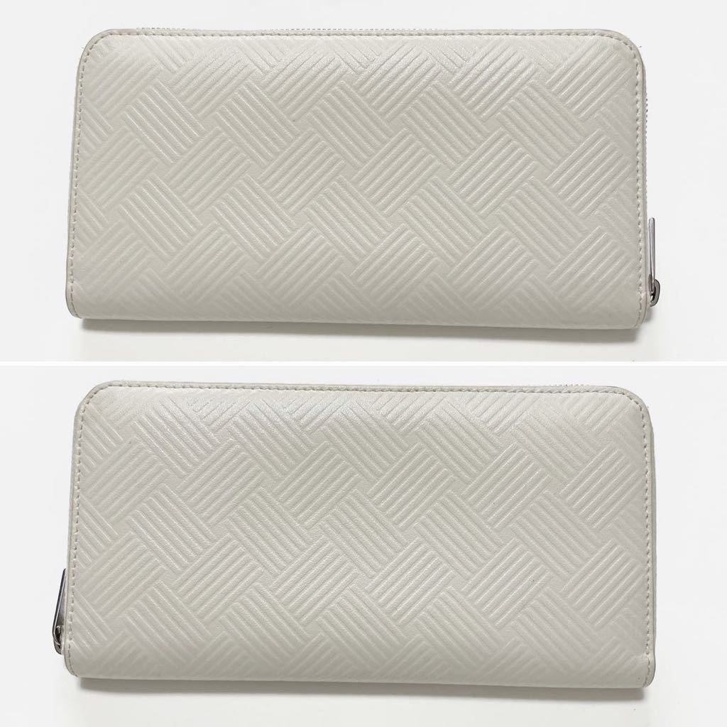 ★BOTTEGA VENETA ボッテガヴェネタ デボスイントレチャート ラウンドファスナー ジップ 長財布 レザー ホワイト 白【鑑定済み 本物保証】