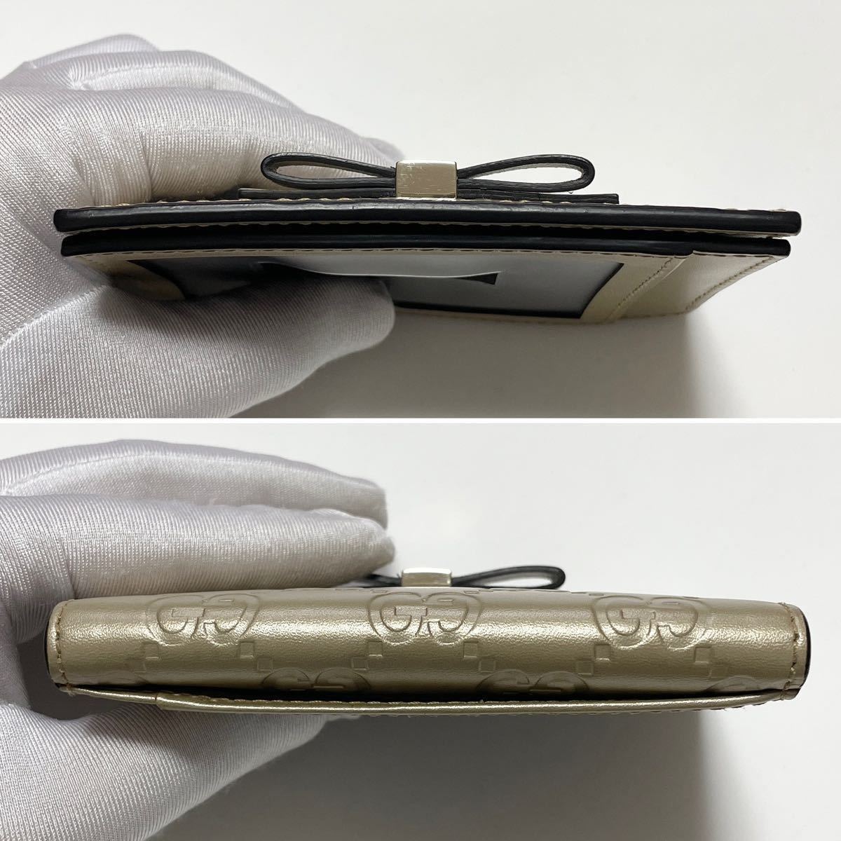 GUCCI グッチ シマ リボン カードケース パスケース レザー GUCCI グッチ シマ リボン カードケース パスケース レザー