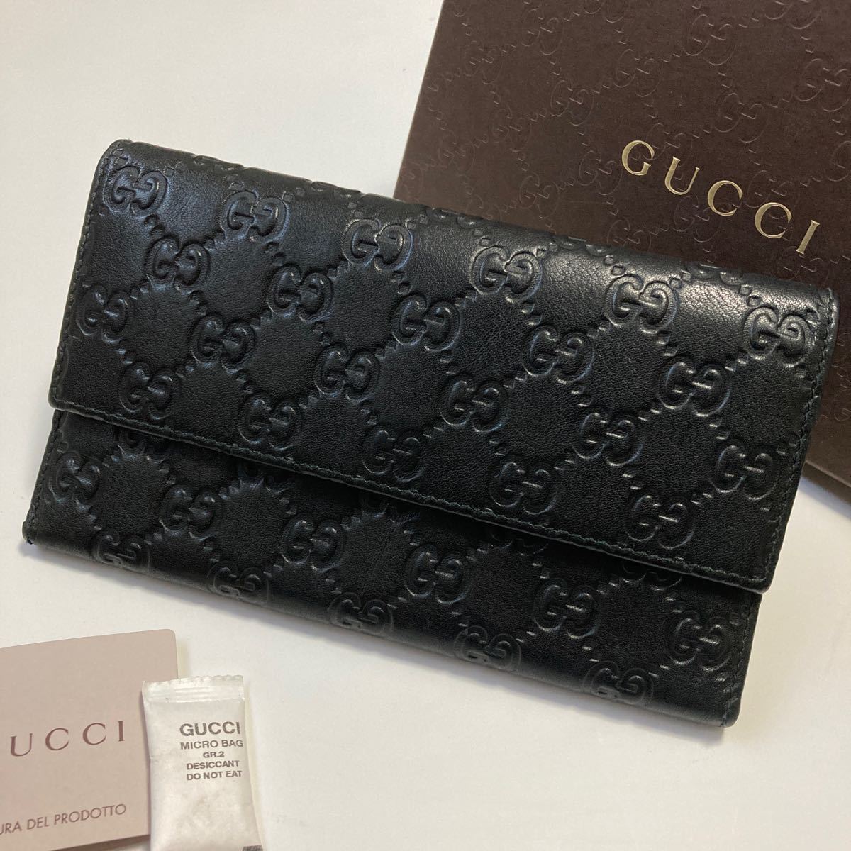 GUCCI グッチ シマ GG 長財布 レディース ブラック 黒 中古【鑑定済み