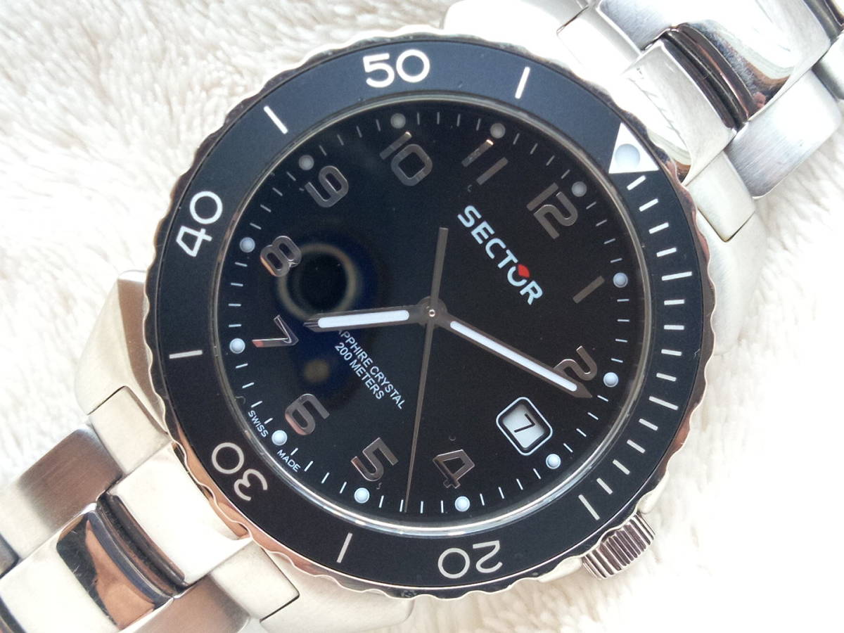 美品　セクター450　SECTOR450　メンズ200ｍダイバー腕時計　ブラック文字盤　SWISSMADE