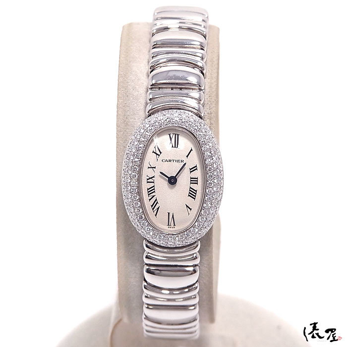 [ Cartier ] Mini Baignoire бриллиантовая оправа 750 K18WG превосходный товар женские наручные часы Cartier Baignoire. магазин 