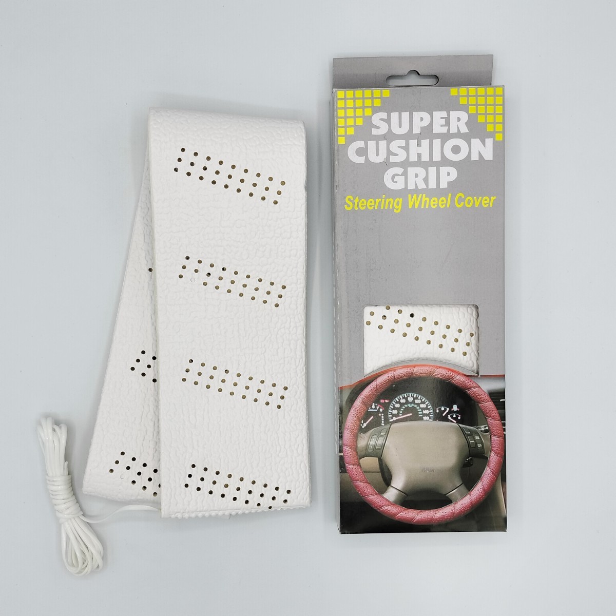 【ホワイト】SUPER CUSHION GRIP 3mm厚 スポーツグリップ ステアリングカバー ハンドルカバー 巻き付け パワーグリップ USDM 【匿名配送】2_画像1