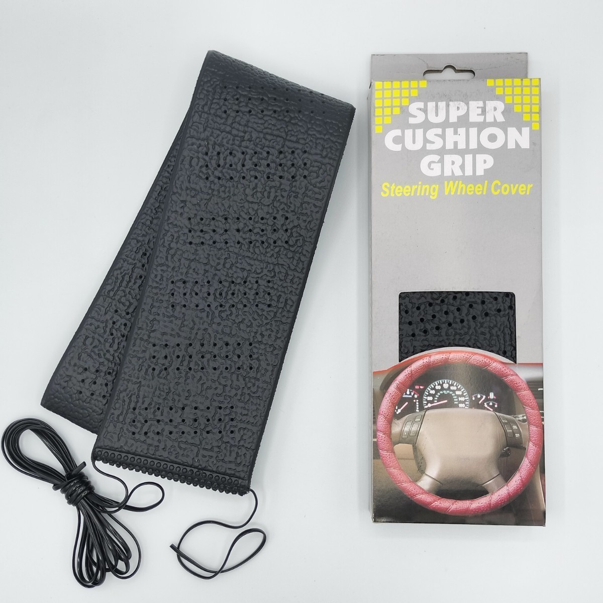 【ブラック】SUPER CUSHION GRIP 4mm厚 スポーツグリップ ステアリングカバー ハンドルカバー 巻き付け パワーグリップ USDM 【匿名配送_画像1