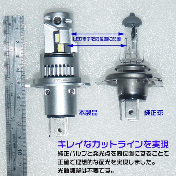 爆光 車検対応 軽トラ ミニキャブダンプ、エブリー、ジムニー 16000LM ホワイト H4 Hi/Lo LEDヘッドライト バルブ 2個セット 1年保証_画像5