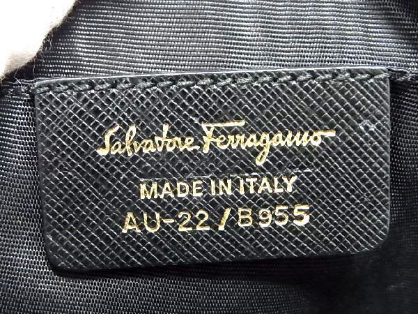 1円 ■美品■ Salvatore Ferragamo フェラガモ AU-22 B955 ヴァラリボン レザー メイクポーチ マルチケース 小物入れ ネイビー系 BE5004_画像5