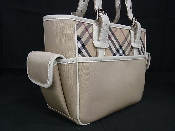 ■極美品■ BURBERRY バーバリー ナイロン チェック柄 ハンドバッグ トートバッグ レディース ベージュ系 AR7461_画像2