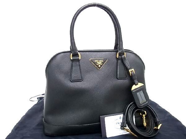 ■極美品■ PRADA プラダ サフィアーノレザー 2WAY ハンドバッグ ショルダーバッグ 肩掛けかばん 斜め掛けかばん ブラック系 AP9070_画像1