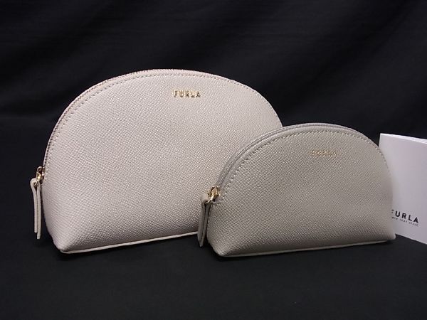 ■ новый товар ■ неиспользуемый ■ FURLA   полный ...  кожа   мешочек    мульти  кейс   аксессуары  вкладывать   женский   2шт.  комплект    светло-бежевый  кузов    серый  кузов  BF3449