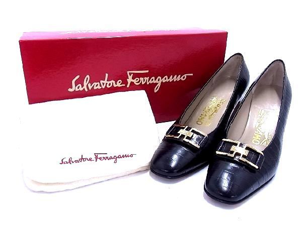 1円 □美品□ Salvatore Ferragamo フェラガモ クロコダイル型押し