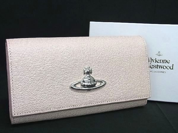 ■新品■未使用■ Vivienne Westwood ヴィヴィアンウエストウッド オーブ レザー 二つ折り 長財布 ウォレット ピンク系 BG2397
