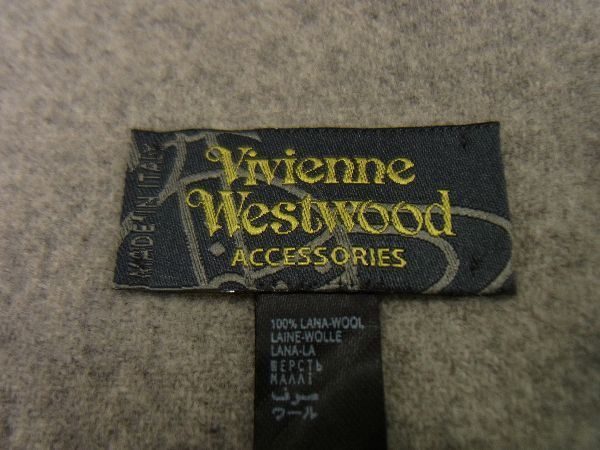 1円 ■極美品■ Vivienne Westwood ヴィヴィアンウエストウッド オーブ ウール フリンジ マフラー ストール ショール グレー系 AL6033_画像6