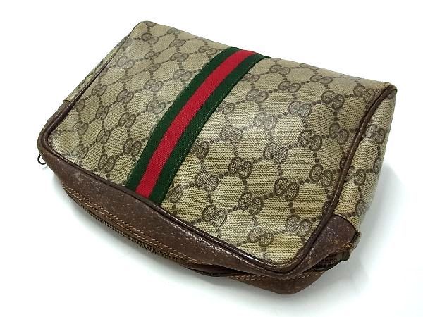 1円 GUCCI グッチ GG柄 シェリーライン PVC×レザー セカンドバッグ クラッチバッグ メンズ ブラウン系 CB0780_画像2