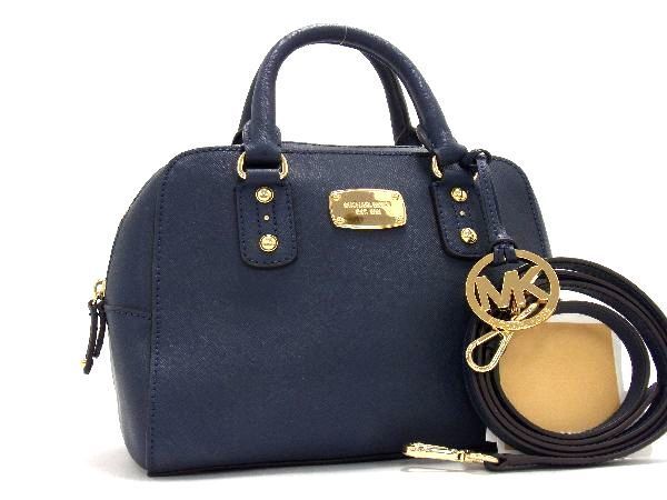 1円 MICHAEL KORS マイケルコース レザー 2WAY ハンドバッグ ショルダーバッグ トート レディース ネイビー系 BG3613_画像1