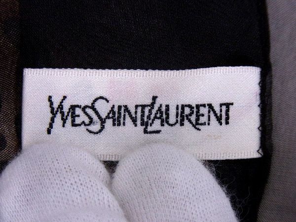 1円 ■極美品■ YVESSAINTLAURENT イヴサンローラン シルク100% ヒョウ柄 豹 スカーフ ストール ショール レディース ブラウン系 AQ8217_画像4