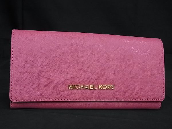 1円 ■極美品■ MICHAEL KORS マイケルコース レザー 二つ折り 長財布 ウォレット 小銭入れ 札入れ レディース ピンク系 DA5046_画像1