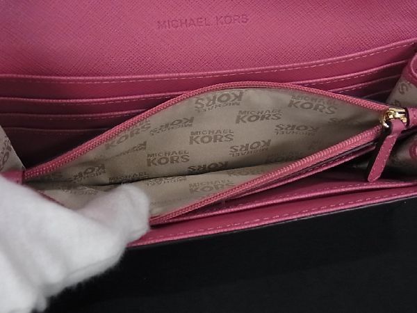 1円 ■極美品■ MICHAEL KORS マイケルコース レザー 二つ折り 長財布 ウォレット 小銭入れ 札入れ レディース ピンク系 DA5046_画像5