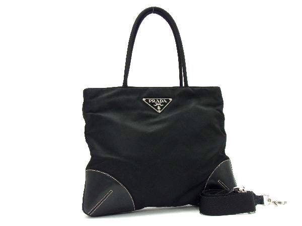 1円 ■美品■ PRADA プラダ テスートナイロン×レザー 2WAY ハンドバッグ ショルダーバッグ レディース ブラック系 AV0069_画像1