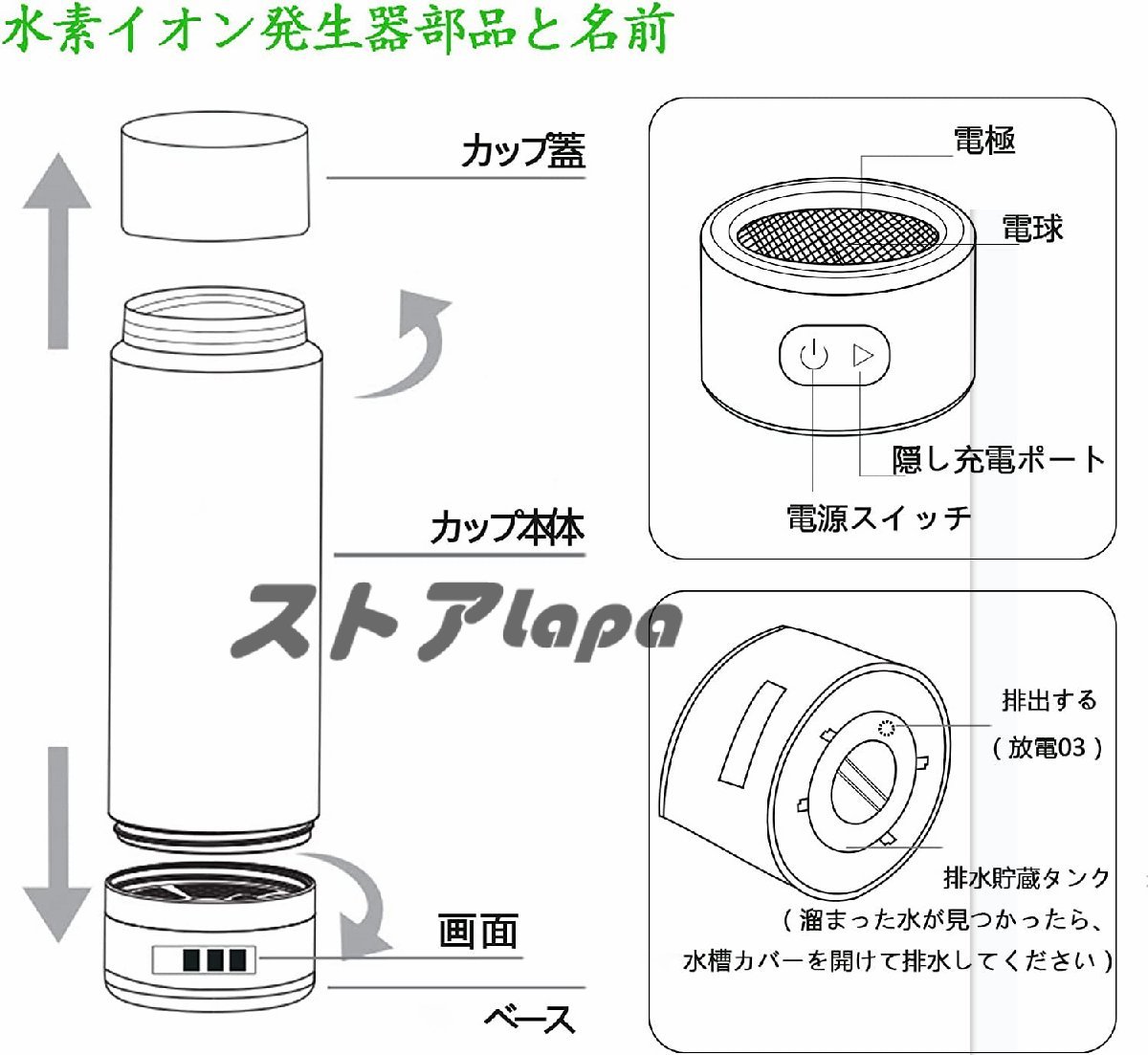  uniqueness super high density water element aquatic . vessel raw . hour 3 minute 2000ppb 18 minute 6000ppb USB rechargeable water element water bottle cold water / hot water circulation 400ML bottle type electrolysis water machine mobile type Y248