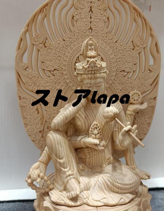 総檜材 木彫仏像 仏教美術 精密細工 仏師で仕上げ品 如意法輪王菩薩像 置物 q1087_画像3