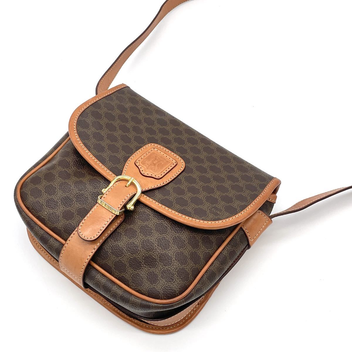 1円極美品CELINE セリーヌマカダムブラゾンロゴブラウンショルダー