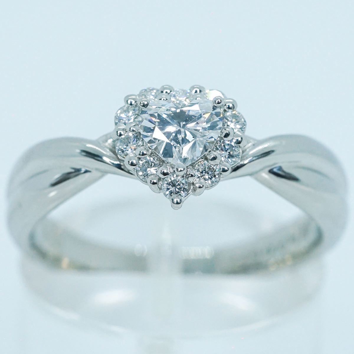 【0.16ct&0.33ct】PT900 6.4g ♯15 プラチナ ハート ラウンド レディース ダイヤモンドリング Diamond Ring ユニセックス 指輪 仕上げ済_画像2