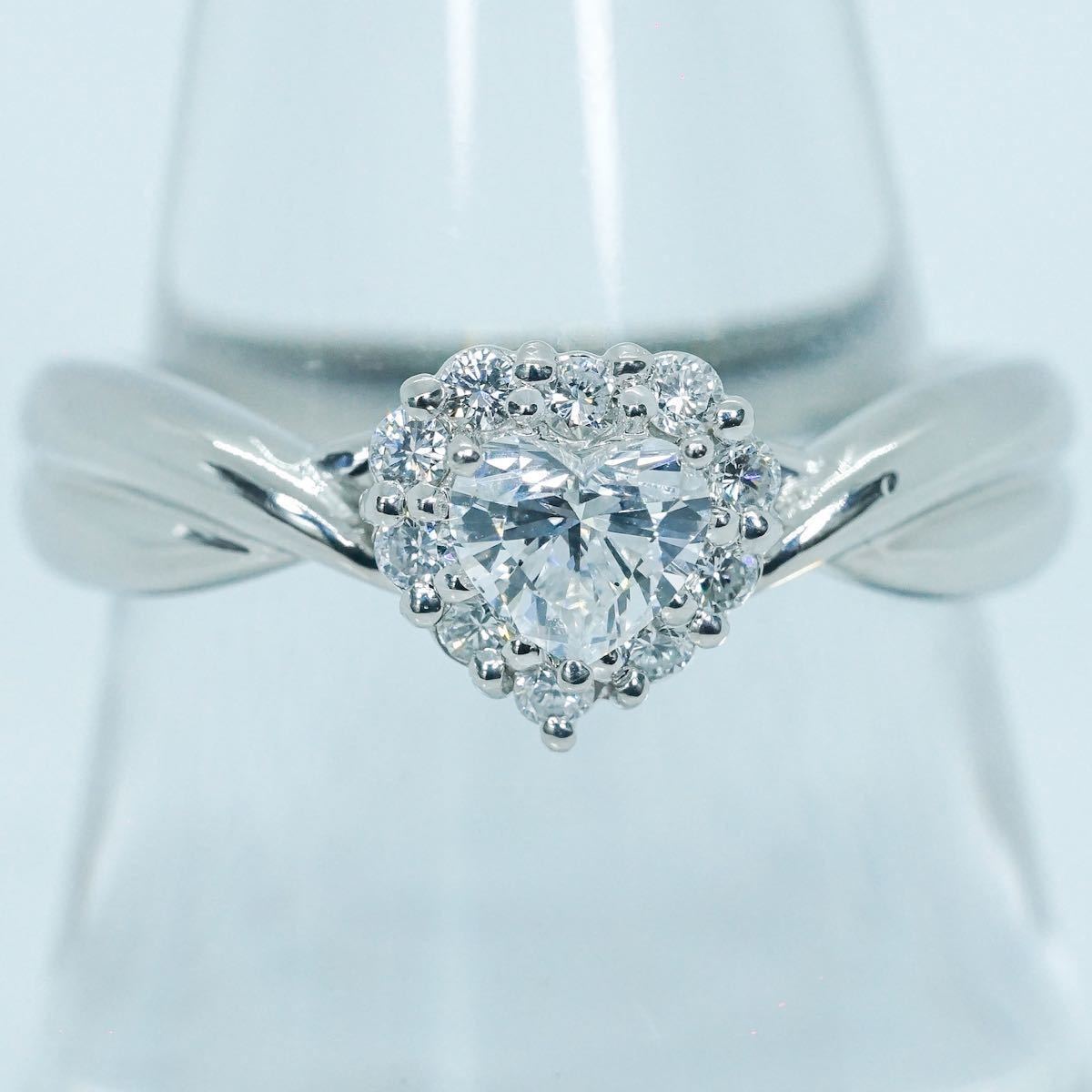 【0.16ct&0.33ct】PT900 6.4g ♯15 プラチナ ハート ラウンド レディース ダイヤモンドリング Diamond Ring ユニセックス 指輪 仕上げ済_画像1