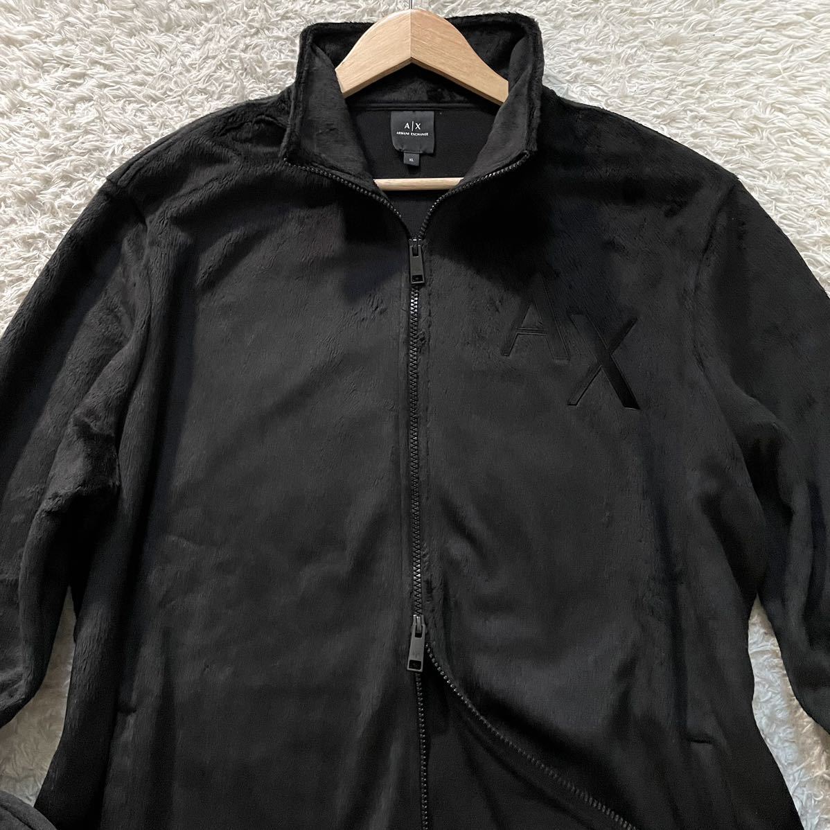 極美品/XL-3L相当●アルマーニ エクスチェンジ ボア フリースジャケット ダブルジップ ブルゾン ARMANI EXCHANGE ムートン風 起毛 AXロゴ_画像2